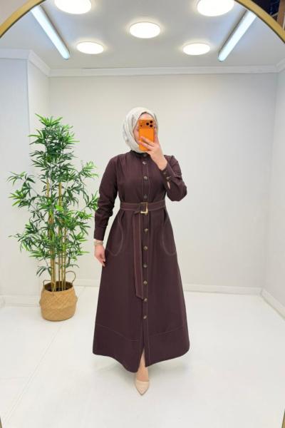 Farah Pamuklu Paraşüt Kemerlli Elbise Bordo