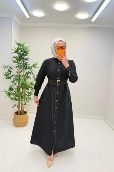 Farah Pamuklu Paraşüt Kemerlli Elbise Siyah