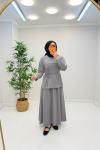 Okka Broş Detaylı Pike Etekli  Gri