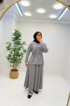 Okka Broş Detaylı Pike Etekli  Gri