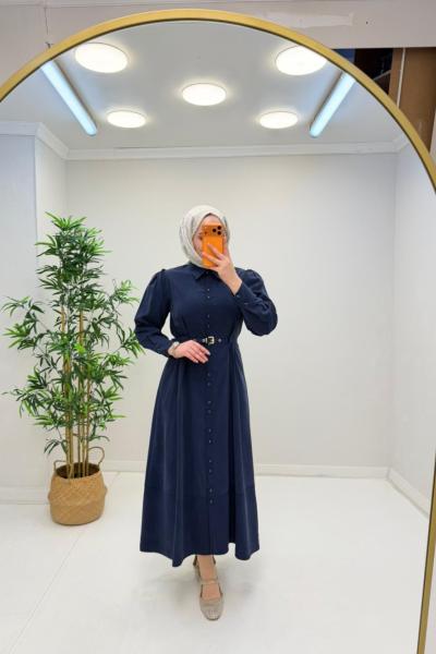 Esvet Kemer Detay Elbise Lacivert