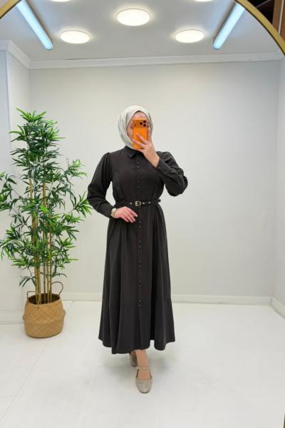 Esvet Kemer Detay Elbise Kahverengi