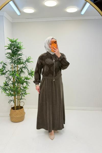 Zera İpek Cupra Elbise Kahverengi