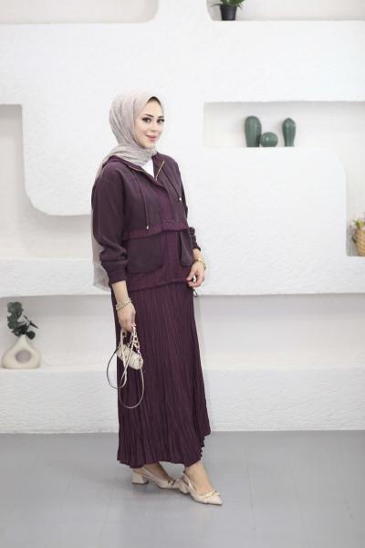 Palmiye Etekli Takım Mürdüm