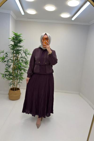 Palmiye Etekli Takım Mürdüm