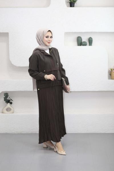 Palmiye Etekli Takım Kahverengi