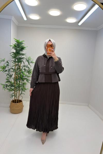 Palmiye Etekli Takım Kahverengi