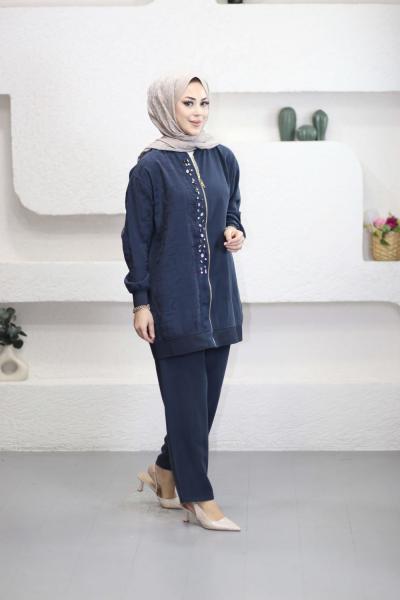 Stella Taş Detaylı Pantolonlu Takım Lacivert