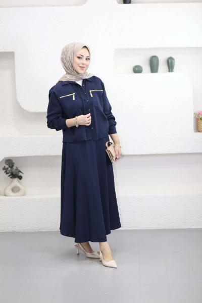 Lara Kemerli Etekli Takım Lacivert