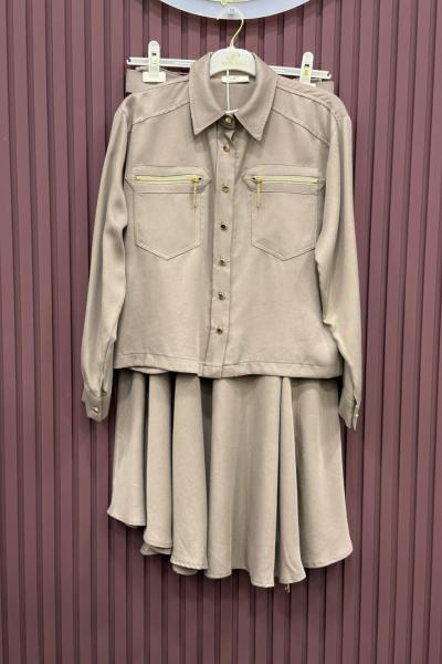 Lara Kemerli Etekli Takım Vizon