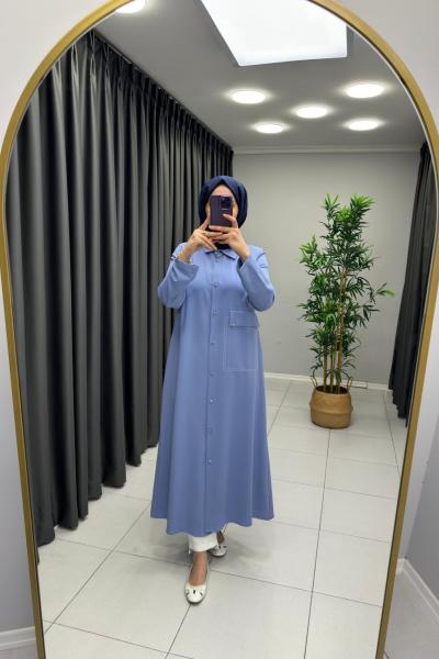 Nihle Düğmeli İthal Krep Kap  Gök Mavi