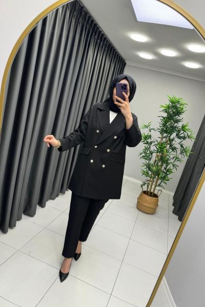 İkoll Krep Düğme Detay Blazer Ceket  Siyah