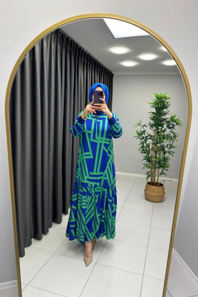 Fermuar Detaylı Pamuk Viskon Elbise Yeşil