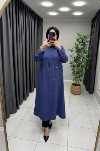 Nihle Düğmeli İthal Krep Kap  Lacivert