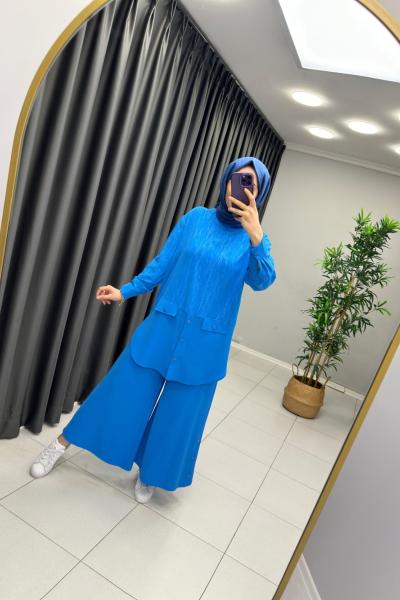 Paçası Çıtçıtlı Takım Gök Mavi