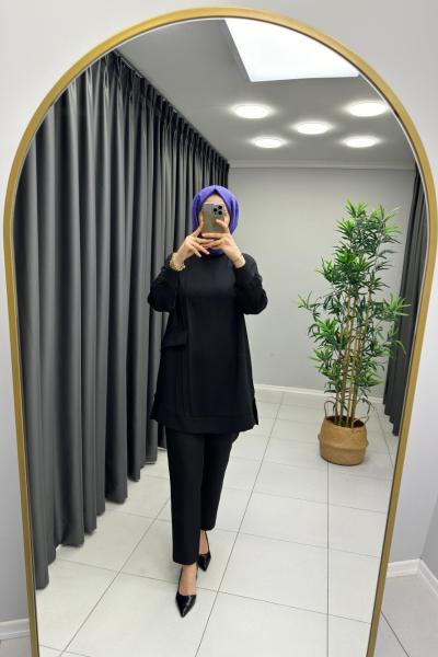 Cep Detaylı Tunik Siyah