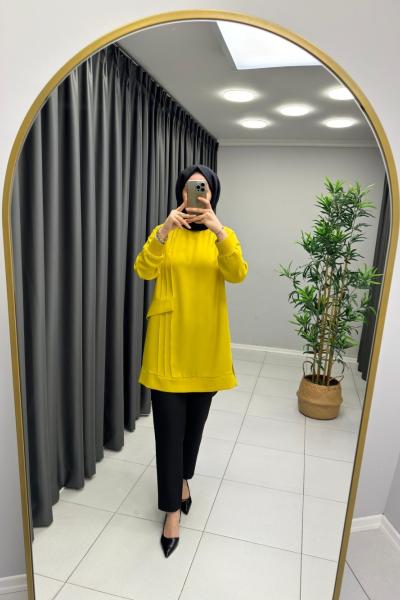 Cep Detaylı Tunik Yağ Yeşili