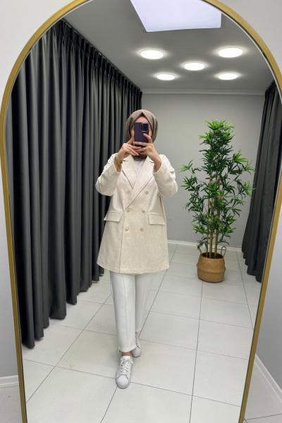 Keten Blazer Ceket Taş Rengi