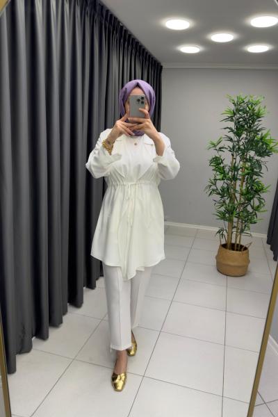 Beli Büzgülü Kap Beyaz