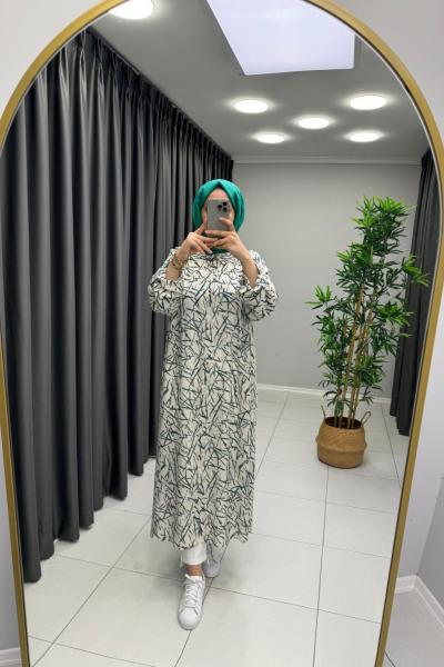 Desenli Uzun Gömlek Yeşil