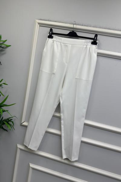 BELİ LASTİKLİ KREP  KUMAŞ PANTOLON  Beyaz