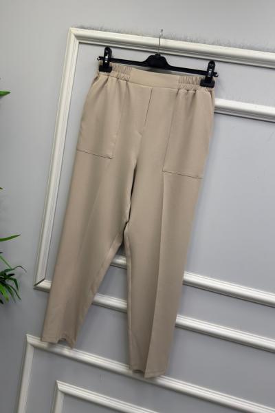 BELİ LASTİKLİ KREP  KUMAŞ PANTOLON  Taş Rengi