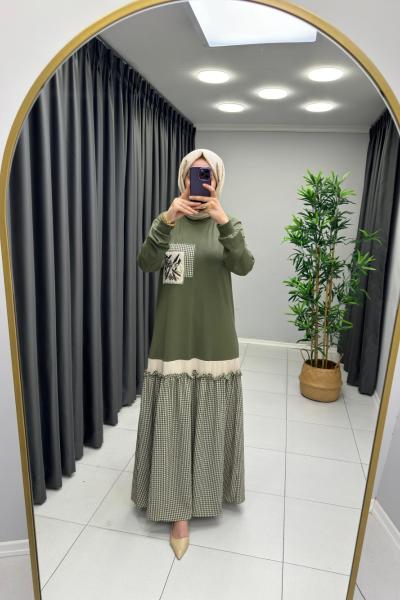 Sweat Detaylı Elbise Haki