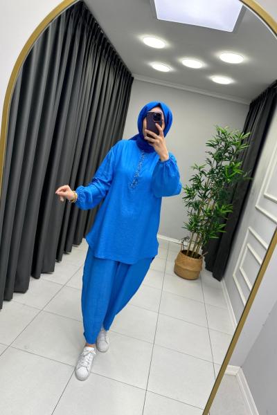 Deniz Kabuğu Naturel Takım  Mavi