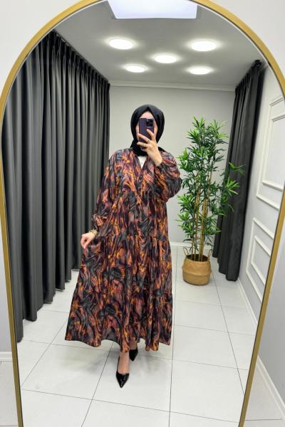 Manolya Mango Pamuk Elbise  Siyah Kahverengi