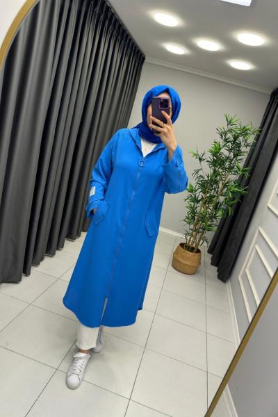 Kapüşonlu Puane Kap Saks Mavisi