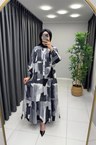 Milano Elbise Modal Kumaş  Gri Siyah