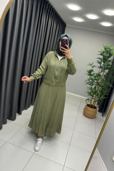 Keten Kraş Etekli Takım Haki