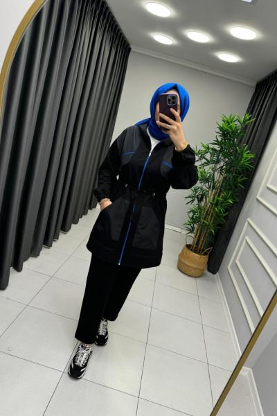 Paraşüt Kumaş Detaylı Takım Siyah