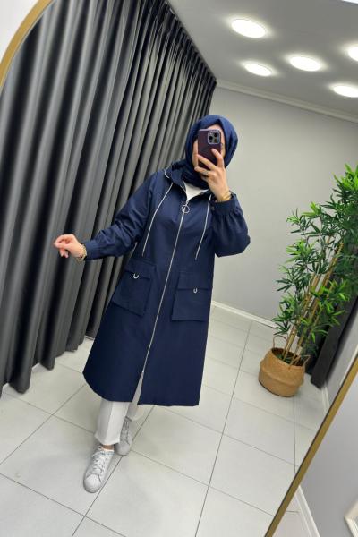 Parıltı Detaylı Pamuklu Paraşüt Kap Lacivert