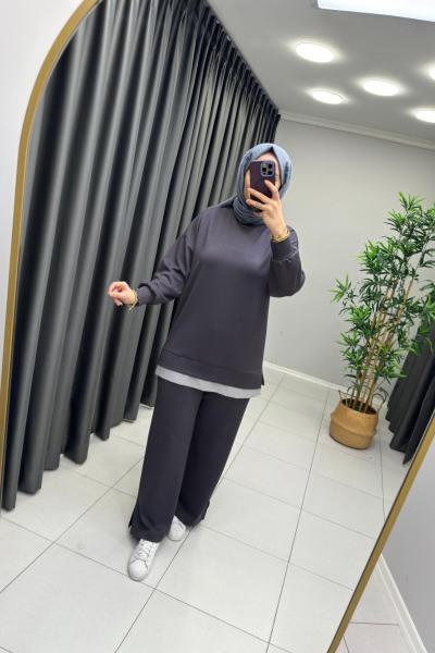 Gömlek Detaylı Modal Takım Antrasit