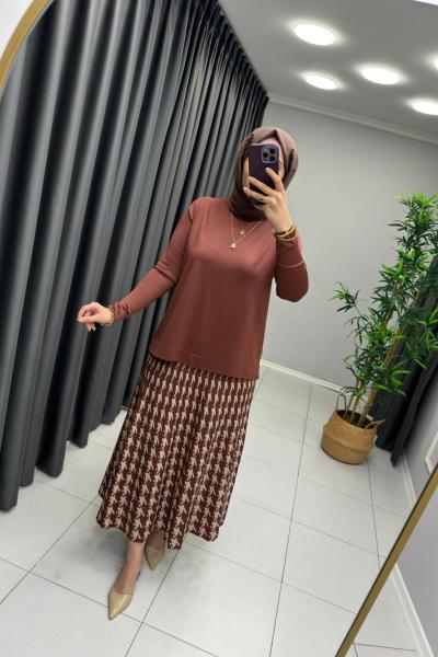 Merserize Etekli Takım Kahverengi