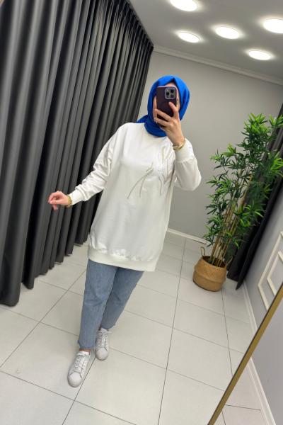 Nakışlı Puane Swet Beyaz