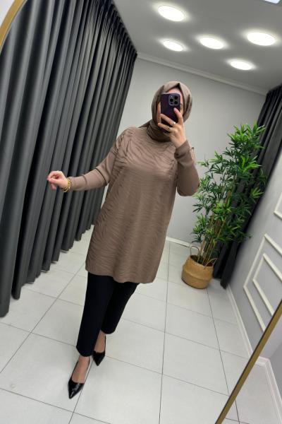 Zebra Desen Merserize Tunik Vizon