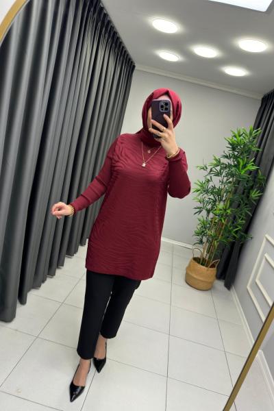 Zebra Desen Merserize Tunik Bordo
