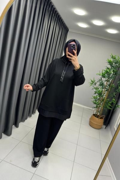 Talia Oysho Paraşüt Detay Kapşonlu Takım Siyah