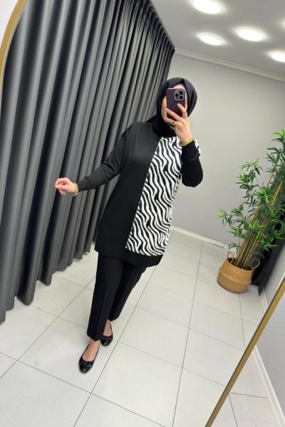 Zebra Sakal Detaylı Merserize Tunik Siyah