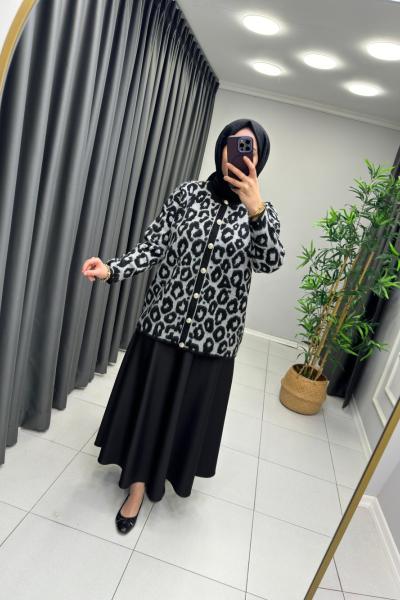 Leopar Desen Hırka Gri