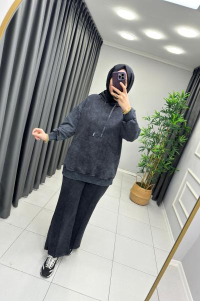 Kanguru Cep Detaylı Takım Gri