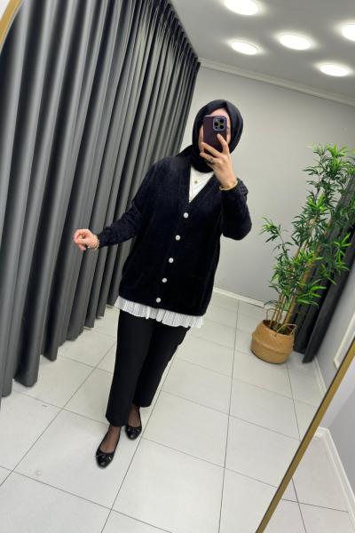 Peluş Angora Hırka Siyah