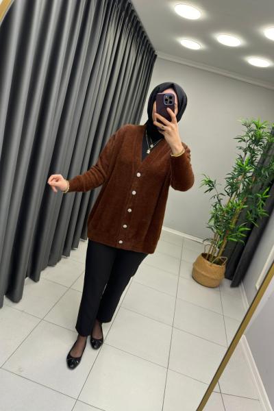 Peluş Angora Hırka Kahverengi