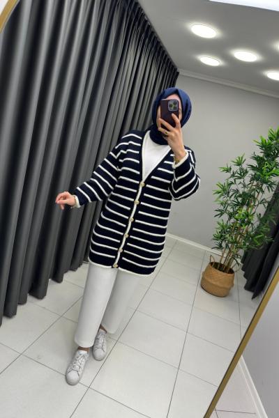 Sakallı Triko Hırka Lacivert