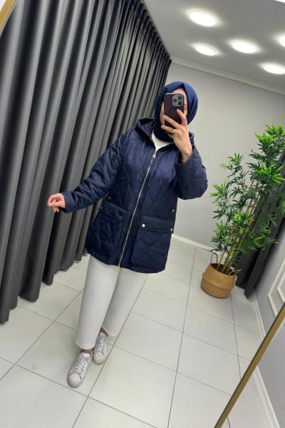 Levidor Kapüşonlu Kapitone Kısa Mont Lacivert