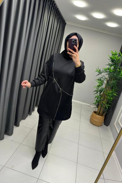 Fermuar Detaylı Scuba Tunik Siyah