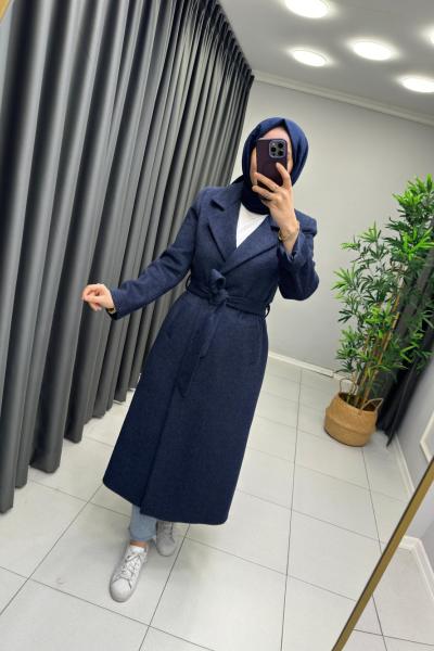 Puane Premium Kaşe Kaban  Lacivert