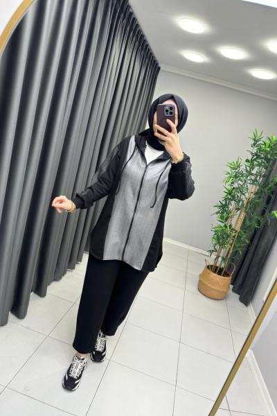 Kumaş Detaylı Puane Takım Siyah